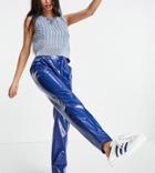Collusion Super Slim Pants In Hi-shine Blue Vinyl-blues