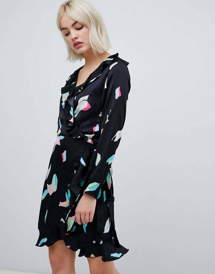 Pepe Jeans Elsa Abstract Print Wrap Dress-navy