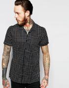 Asos Sheer Shirt In Monochrome Check With Revere Collar In Regular Fit - Black