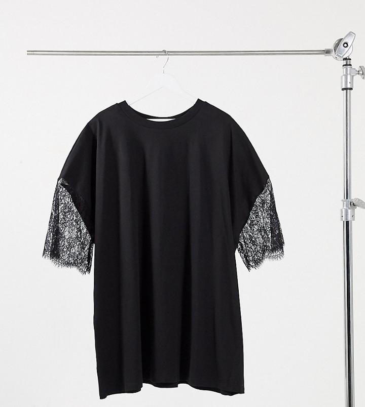 Asos Design Curve Oversized Lace T-shirt Dress In Black