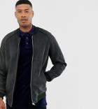 Asos Design Tall Faux Suede Bomber Jacket In Black