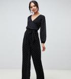 Asos Design Tall Wrap Jumpsuit In Polka Dot-multi