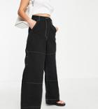 Topshop Petite High Waisted Workwear Straight Leg Cargo Pants In Black