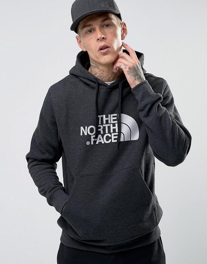 The North Face Drew Peak Hoodie Reflective Logo In Dark Gray Marl - Gray
