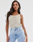 Asos Design Embellished Sequin Cami Top With Cowl Neck-gold