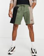 Good For Nothing Spliced Jersey Shorts In Black And Khaki With Mixed Logo Print-multi