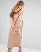 Noisy May Long Line Sweater Dress With Hood - Pink