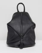 Asos Front Zip Backpack With Dog Clip And Tassel - Black
