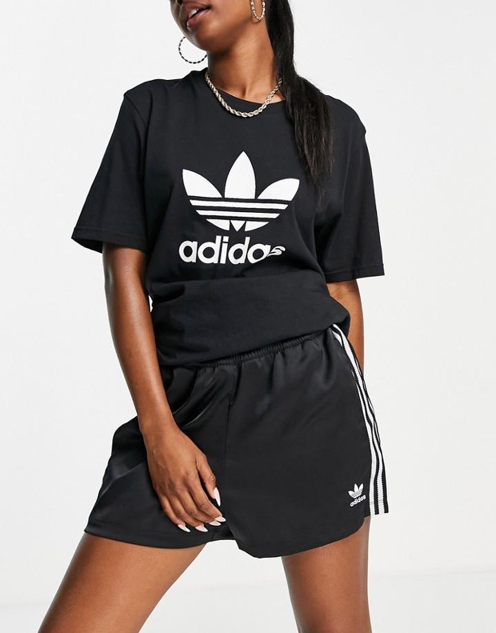 Adidas Originals Adicolor Three Stripe Satin Look Shorts In Black