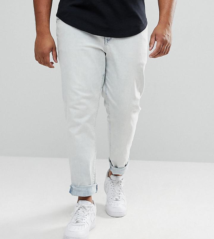 Asos Plus Stretch Slim Jeans In Heavy Bleach Wash - Blue
