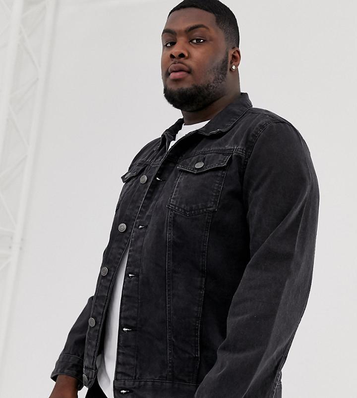 Brave Soul Plus Slim Fit Denim Jacket In Black Wash - Black