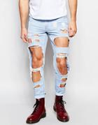 Hoxton Denim Light Blue & Distressed Holes Skinny Jean - Blue