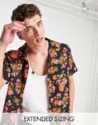 Asos Design Relaxed Revere Shirt In Red Floral Print