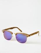 Asos Retro Sunglasses In Rubberised Light Wood Effect - Brown