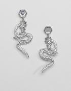 Asos Design Earrings With Crystal Dragon In Silver - Silver