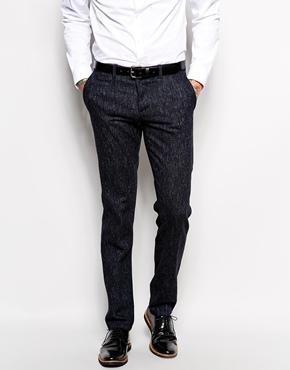 Sisley Wool And Denim Mix Neppy Suit Pants In Slim Fit - Navy