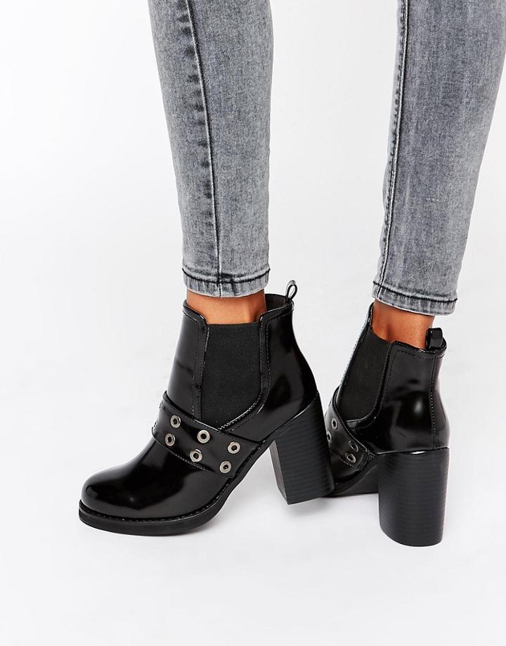 Park Lane Eyelet Heeled Chelsea Boots - Black