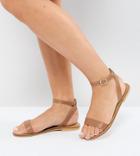 Asos Felon Wide Fit Leather Flat Sandals - Tan