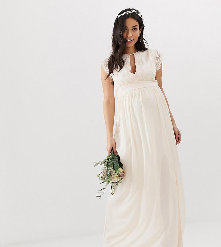 Tfnc Maternity Lace Detail Maxi Bridesmaid Dress In Pearl Pink