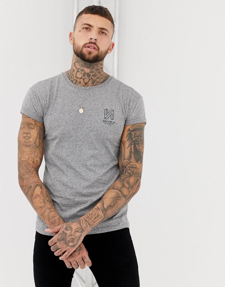 Bershka Muscle Fit T-shirt In Gray With Chest Print - Gray