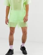Asos Design Two-piece Shorts In Shorter Length In Green Transparent Fabric - Yellow