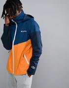 Columbia Inner Limits Waterproof Jacket Concealable Hood Shoulder Stripe Print In Navy - Navy