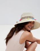 Liquorish Summer Straw Floppy Hat With Tassel Detail - Cream