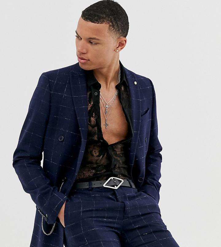 Twisted Tailor Super Skinny Double Breasted Suit Jacket In Check