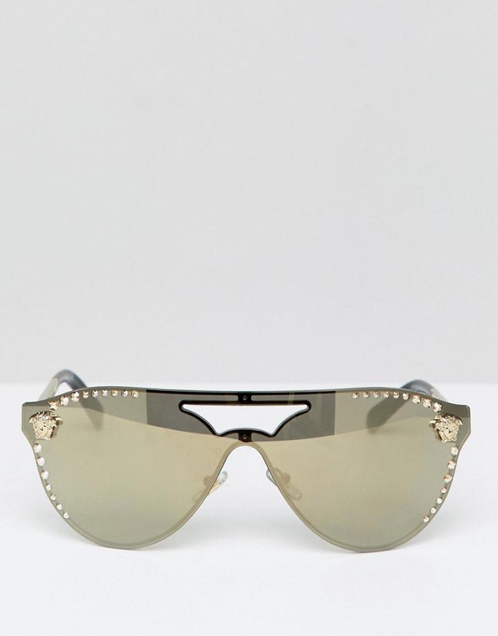 Versace Aviator Sunglasses With Swarovski Detail - Black