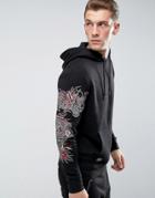 Threadbare Embroidered Dragon Sleeve Hoodie - Black