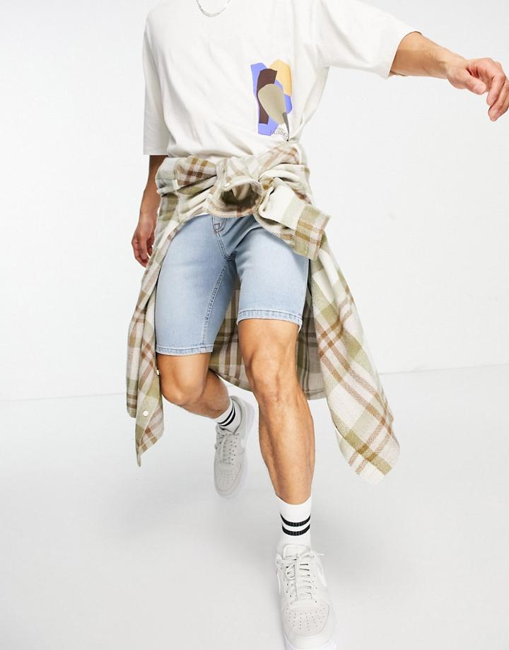 Asos Design Skinny Denim Shorts In Vintage Light Wash Blue-blues