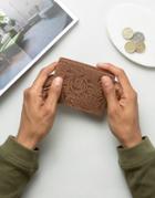 Asos Leather Wallet With Floral Emboss - Brown