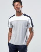 Celio Crew Neck T-shirt With Block Panel Detail - Gray