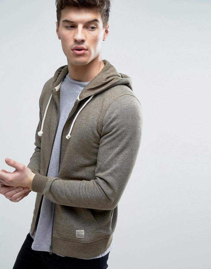 Jack & Jones Vintage Zip Thru Hoodie In Melange - Green