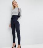 Asos Tall Tailored High Waist Tapered Pants With Tie Waist - Navy