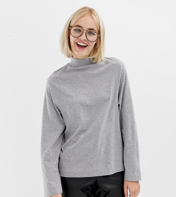Collusion High Neck Long Sleeve Top - Gray