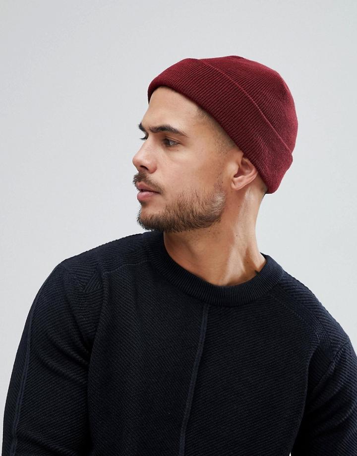 Asos Design Fisherman Beanie In Burgundy - Red
