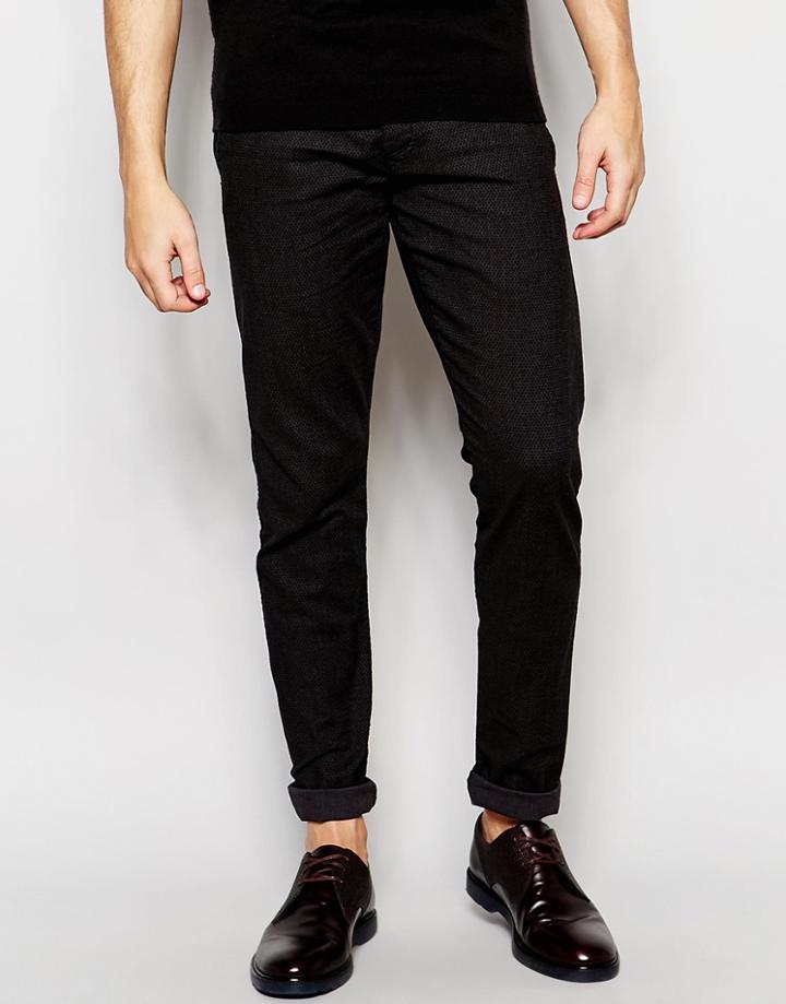 Selected Homme Trousers With Textured Jacquard In Skinny Fit - Dark Gray