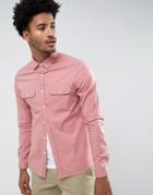 Asos Slim Double Pocket Shirt With Stretch In Pink - Pink