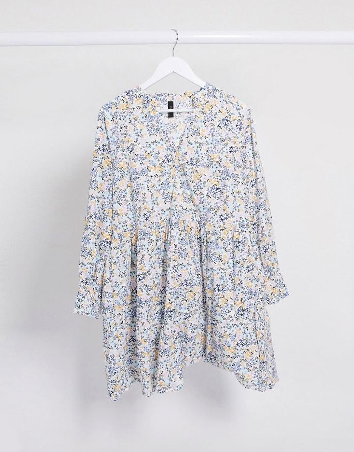 Y.a.s Smock Dress With Long Sleeves In Mixed White / Floral-multi