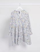 Y.a.s Smock Dress With Long Sleeves In Mixed White / Floral-multi