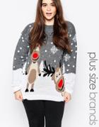 Club L Plus Reindeer Holidays Sweater - Gray