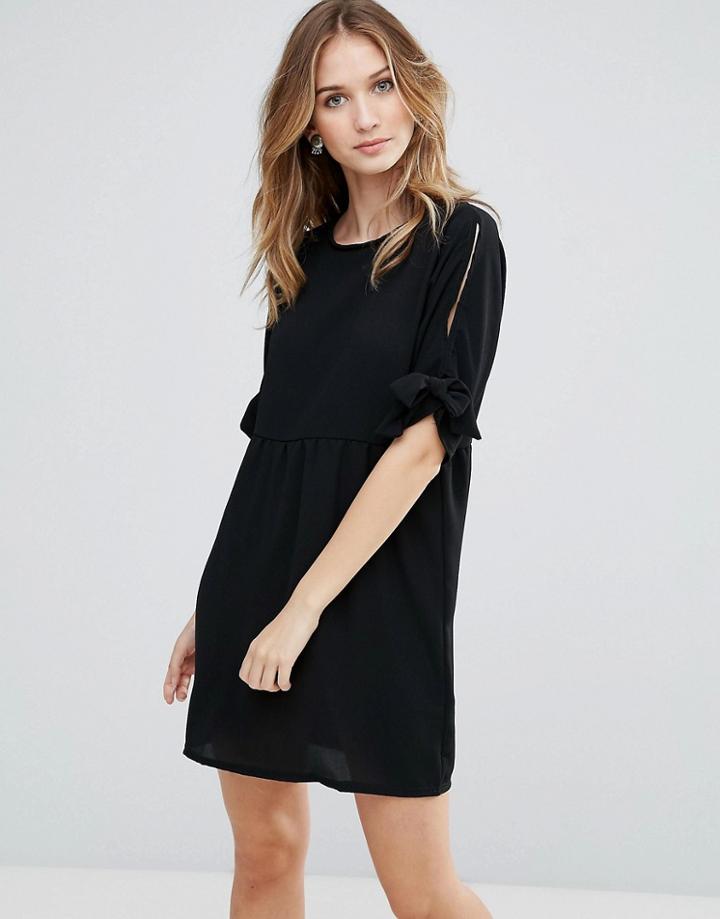 Daisy Street Oversized Smock Dress With Tie Sleeve - Black