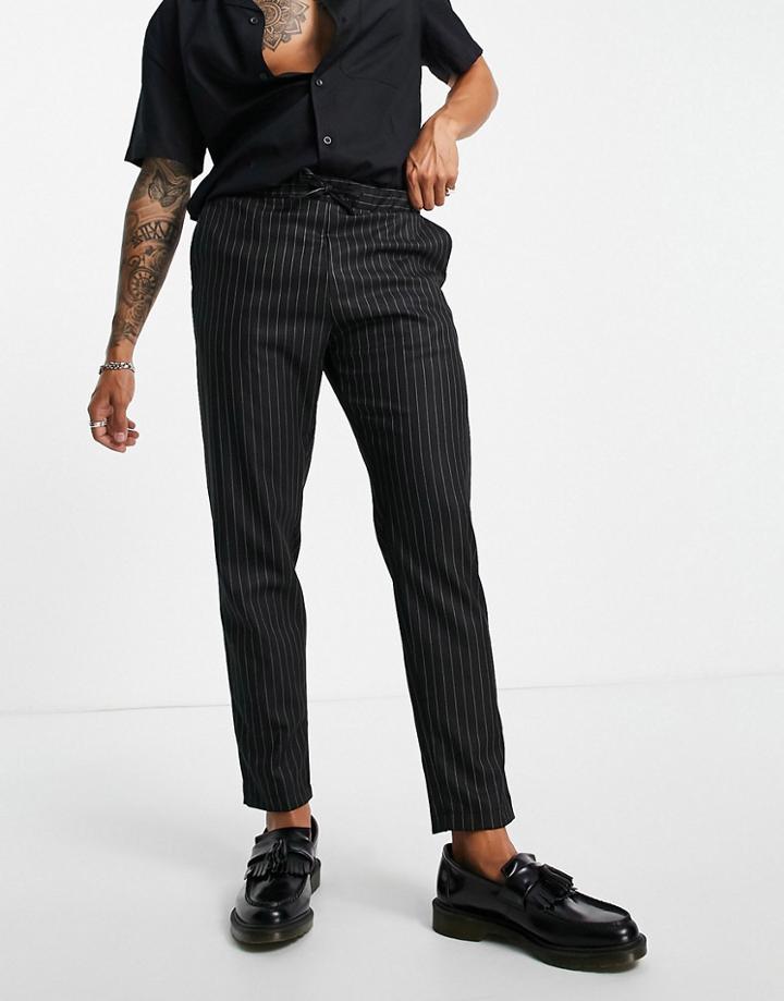 Bolongaro Trevor Woven Stripe Tapered Fit Pants With Elasticated Waist-black