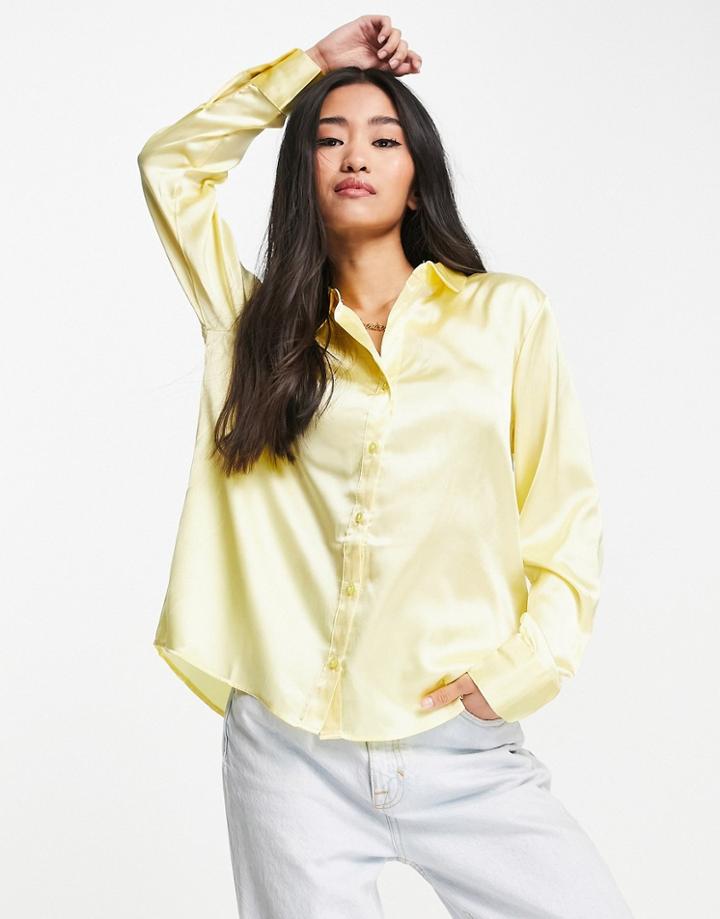 Jdy Fifi Satin Loose Shirt In Yellow