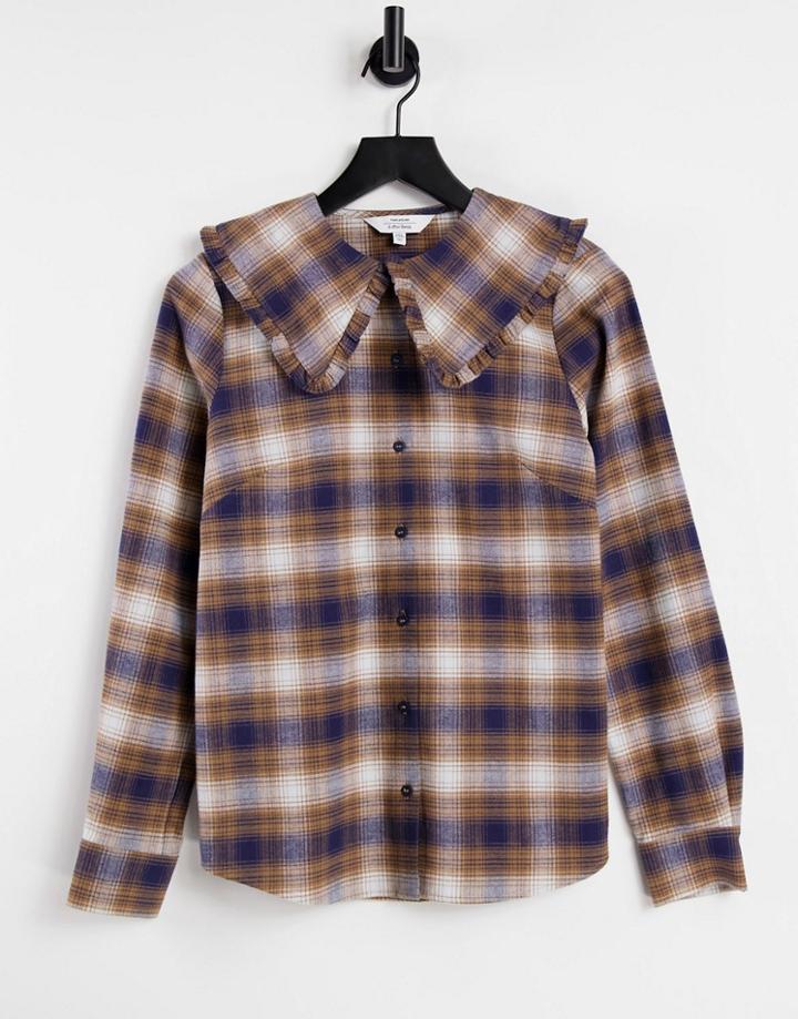 & Other Stories Organic Cotton Blend Plaid Print Oversized Collar Blouse In Multi