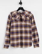 & Other Stories Organic Cotton Blend Plaid Print Oversized Collar Blouse In Multi