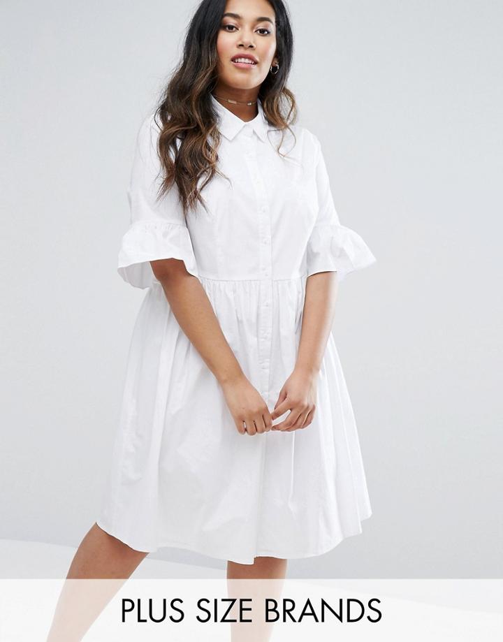 Lovedrobe Frill Sleeve Shirt Dress - White