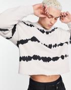 Asos Design Oversized Cropped Sweatshirt In Off White & Black Tie Dye-multi
