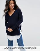 Asos Maternity Nursing Bow Side Sweater - Navy